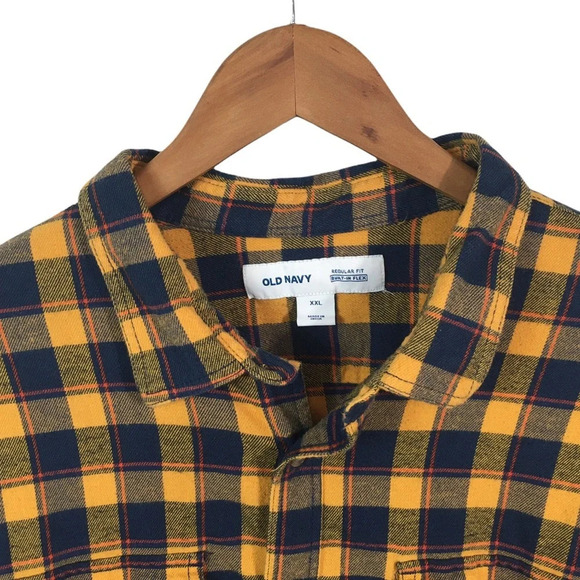 BF686 Mens OLD NAVY Regular Fit Built in Flex Plaid Flannel Button Shirt XXL - Picture 3 of 4